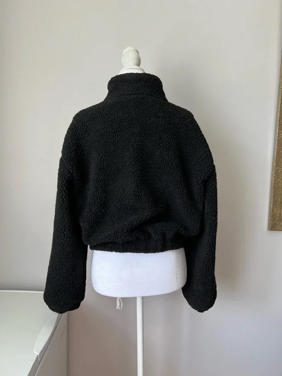 Dazy Black Zip-Up Cropped Faux Shearling Teddy Jacket Size S - Picture 6 of 12